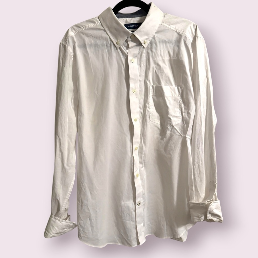 NWT Nautica Classic Fit White Button Down Shirt Size L Stretch